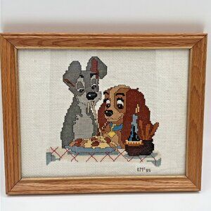 Vintage Disney Lady And The Tramp Cross Stitch Needlepoint Embroidery 1985
